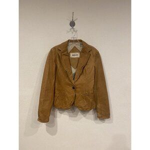 Jakett New York Jacket Womens Small Brown Leather Blazer Single Button Lined